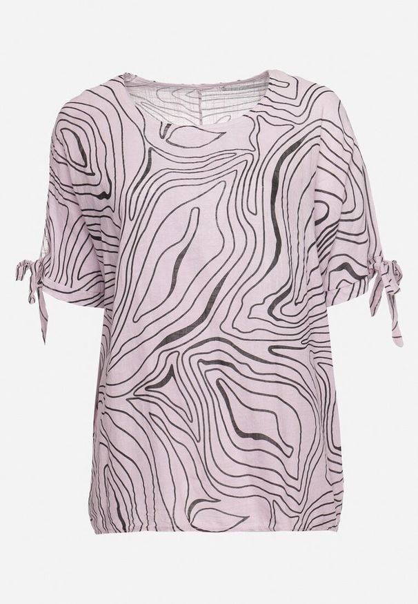 Born2be - Jasnofioletowa Bluzka z Ozdobnym Wiązaniem przy Rękawach Fialia. Okazja: na co dzień, na spotkanie biznesowe, do pracy. Kolekcja: plus size. Kolor: fioletowy. Materiał: jeans. Styl: elegancki, biznesowy, casual