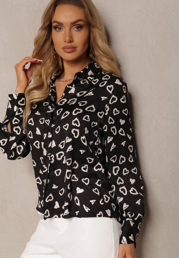 Renee - Czarna Casualowa Koszula z Guzikami Aianeva. Okazja: na co dzień. Typ kołnierza: kołnierzyk klasyczny. Kolor: czarny. Materiał: jeans. Styl: casual