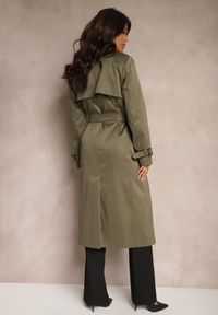 Renee - Zielony Płaszcz w Stylu Trencza z Paskiem i Klamrą Sinthelle. Okazja: do pracy, na co dzień. Kolor: zielony. Styl: casual, elegancki