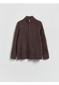 Reserved - Sweter z zapięciem na zamek - ciemnobrązowy. Kolor: brązowy. Materiał: dzianina