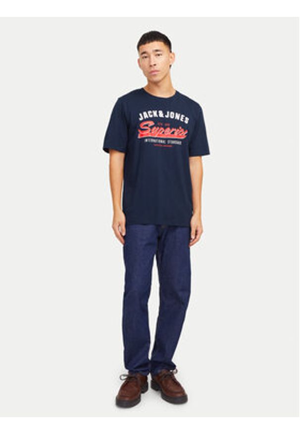Jack & Jones T-Shirt Logo 12268267 Granatowy Standard Fit. Kolor: niebieski. Materiał: bawełna