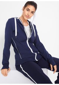 bonprix - Bluza rozpinana z bawełny ze stretchem. Typ kołnierza: kołnierzyk stójkowy, kaptur. Kolor: niebieski. Materiał: bawełna #1
