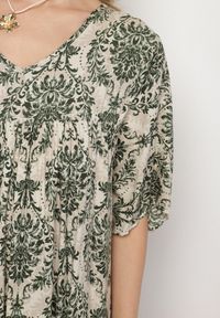 Born2be - Ciemnozielona Sukienka z Bawełną w Abstrakcyjny Wzór Filindela. Okazja: na spacer, na co dzień. Kolor: zielony. Materiał: bawełna. Wzór: aplikacja. Styl: elegancki, casual, klasyczny #3