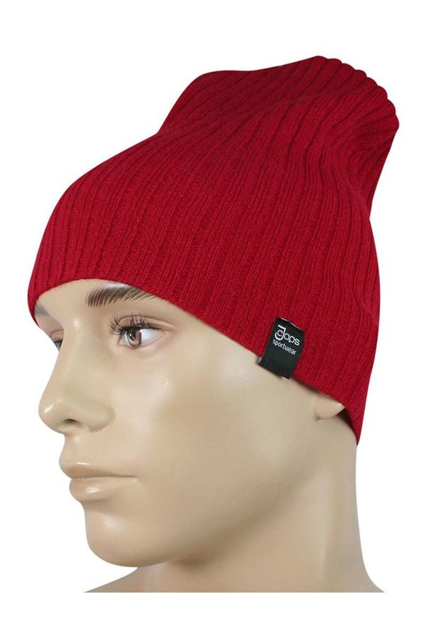 Jarek - Czapka Czerwona Jesienno-Zimowa, Beanie, Krasnal, Rozciągliwa, w Prążki. Kolor: czerwony. Materiał: akryl. Wzór: prążki. Sezon: jesień, zima. Styl: sportowy