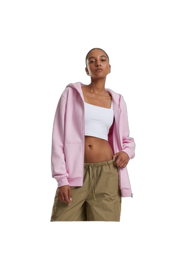 Damska bluza z kapturem zapinana na zamek Urban Classics. Typ kołnierza: kaptur. Kolor: różowy. Materiał: materiał