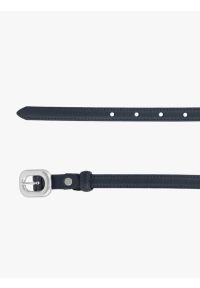 Ryłko - Granatowy pasek damski ze skóry licowej ze srebrną klamrą. Kolor: niebieski. Materiał: skóra. Wzór: aplikacja #1