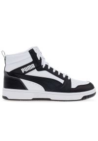 Buty Puma Rebound V6 39232601 - biało-czarne. Zapięcie: pasek. Kolor: czarny, biały, wielokolorowy. Materiał: guma, syntetyk, materiał, skóra. Szerokość cholewki: normalna. Wzór: paski