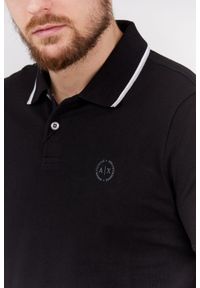 Armani Exchange - ARMANI EXCHANGE Czarna męska koszulka polo z okrągłym logo, Rozmiar S. Typ kołnierza: polo. Kolor: czarny. Długość rękawa: krótki rękaw. Wzór: aplikacja #4