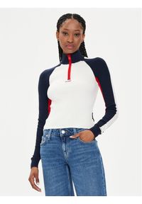 Tommy Jeans Sweter Colorblock DW0DW18595 Écru Slim Fit. Materiał: wiskoza