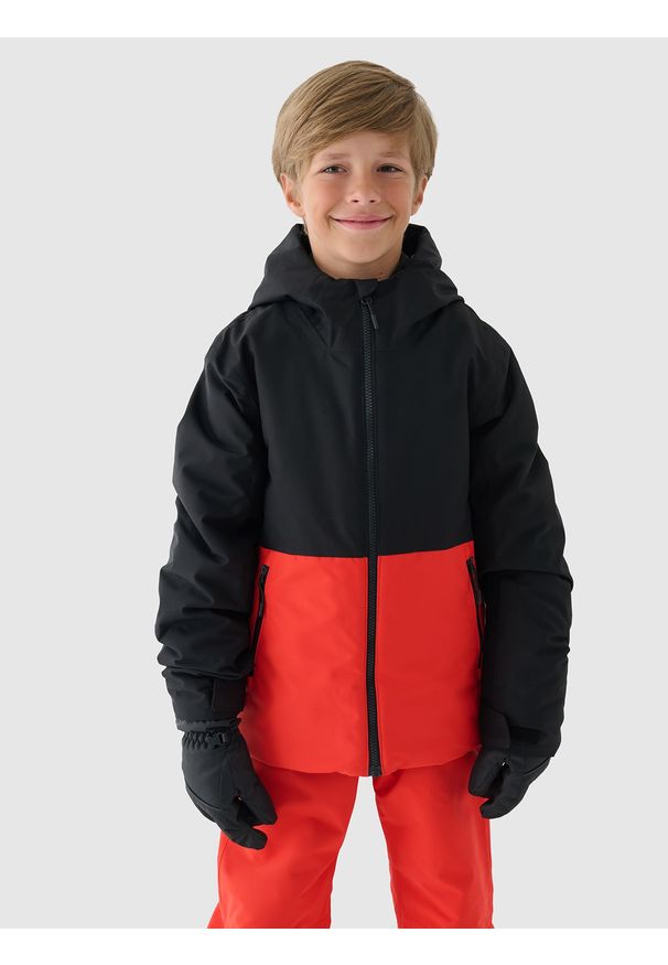 4f - 4F Kurtka narciarska membrana 5000 chłopięca - czerwona 128 (7-8 lat). Okazja: na co dzień. Typ kołnierza: kaptur. Kolor: czerwony. Materiał: poliester, dzianina, materiał, tkanina. Wzór: gładki. Sezon: lato. Styl: klasyczny, casual, sportowy