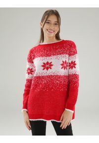 Unisono - WZORZYSTY SWETER Z WEŁNĄ. Okazja: na co dzień. Materiał: wełna. Długość rękawa: długi rękaw. Długość: długie. Styl: casual, wizytowy