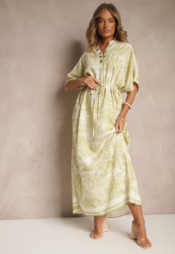 Renee - Zielona Sukienka Oversize z Wiskozą i Abstrakcyjnym Motywem Lunisana. Okazja: na co dzień. Kolor: zielony. Materiał: wiskoza. Typ sukienki: oversize. Styl: casual, elegancki