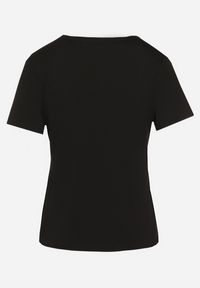 Born2be - Czarny Bawełniany T-shirt z Ozdobnym Napisem z Cyrkonii Tiavalia. Okazja: na co dzień. Kolor: czarny. Materiał: bawełna. Wzór: napisy. Styl: casual, wizytowy, klasyczny, elegancki