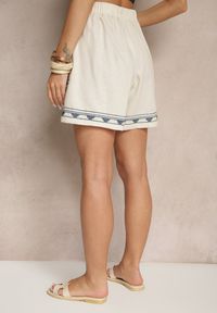 Renee - Beżowe Szorty High Waist z Bawełny Zdobione Haftem Filianira. Okazja: na co dzień. Stan: podwyższony. Kolor: beżowy. Materiał: bawełna. Wzór: haft, aplikacja. Sezon: lato. Styl: casual, elegancki #3