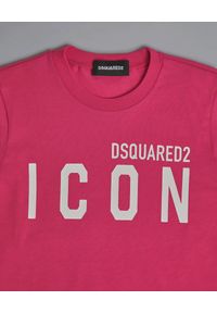 DSQUARED2 KIDS - Różowy t-shirt z białym logo Icon 4-16 lat. Kolor: różowy, wielokolorowy, fioletowy. Materiał: bawełna. Wzór: nadruk. Sezon: lato. Styl: klasyczny #3