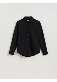 Reserved - Gładka koszula slim fit - czarny. Kolor: czarny. Materiał: dzianina, bawełna. Wzór: gładki #1