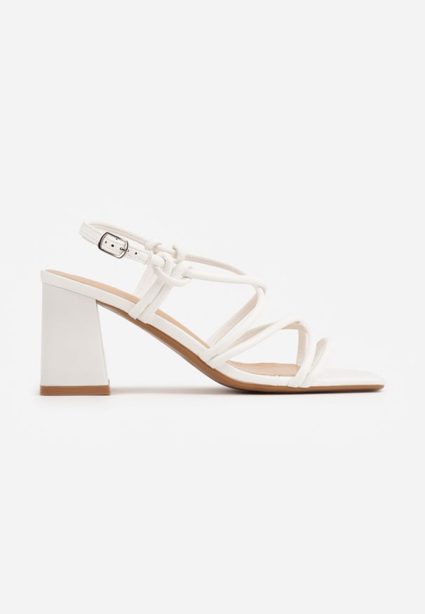 Renee - Białe Sandały na Słupku VICES o Eleganckim Fasonie ze Skrzyżowanymi Paskami Nikante. Zapięcie: pasek. Kolor: biały. Materiał: satyna. Wzór: paski. Obcas: na słupku. Styl: elegancki. Wysokość obcasa: średni