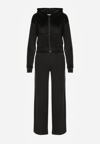 Renee - Czarny Komplet Dresowy z Welurowej Dzianiny Szerokie Spodnie i Krótka Bluza Avilti. Kolor: czarny. Materiał: dzianina, welur, dresówka #8