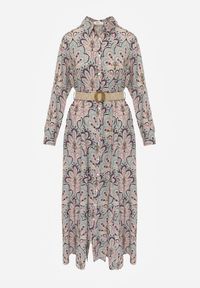 Renee - Miętowo-Różowa Koszulowa Sukienka z Dodatkowym Paskiem i Podpinanymi Rękawami Alonie. Kolor: miętowy. Typ sukienki: koszulowe #4