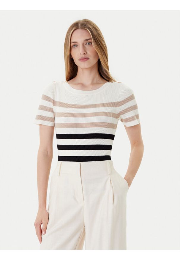 Morgan Sweter 252-MPIANA Beżowy Slim Fit. Kolor: beżowy. Materiał: wiskoza