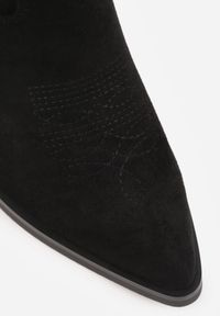 Born2be - Czarne Botki na Obcasie w Stylu Kowbojek z Brokatem Remitha. Okazja: na co dzień. Kolor: czarny. Materiał: jeans. Obcas: na obcasie. Styl: casual. Wysokość obcasa: średni #6