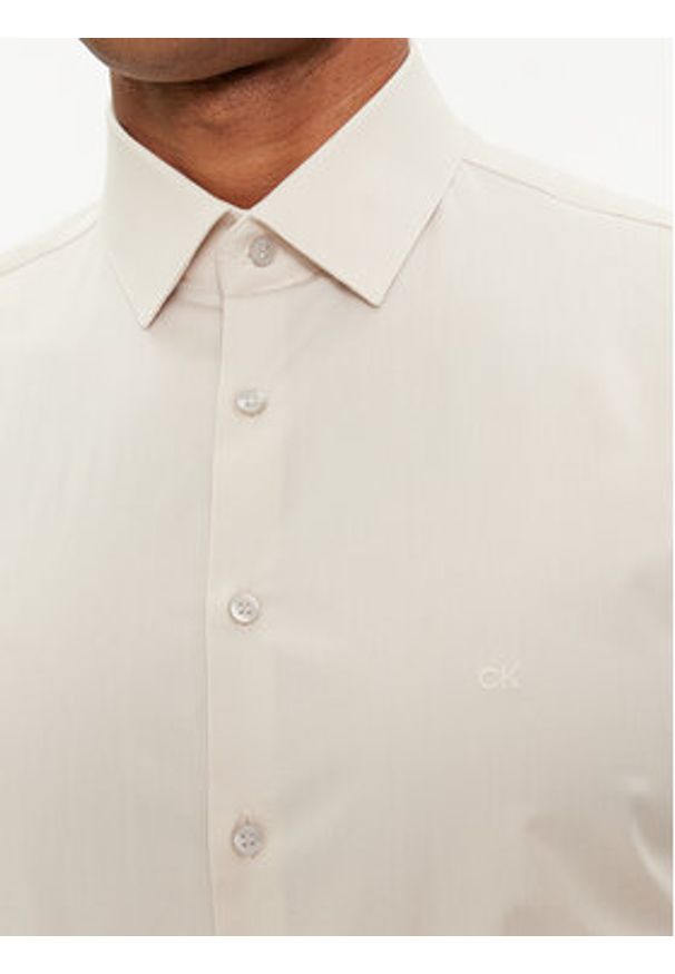 Calvin Klein Koszula K10K108229 Beżowy Slim Fit. Kolor: beżowy. Materiał: bawełna