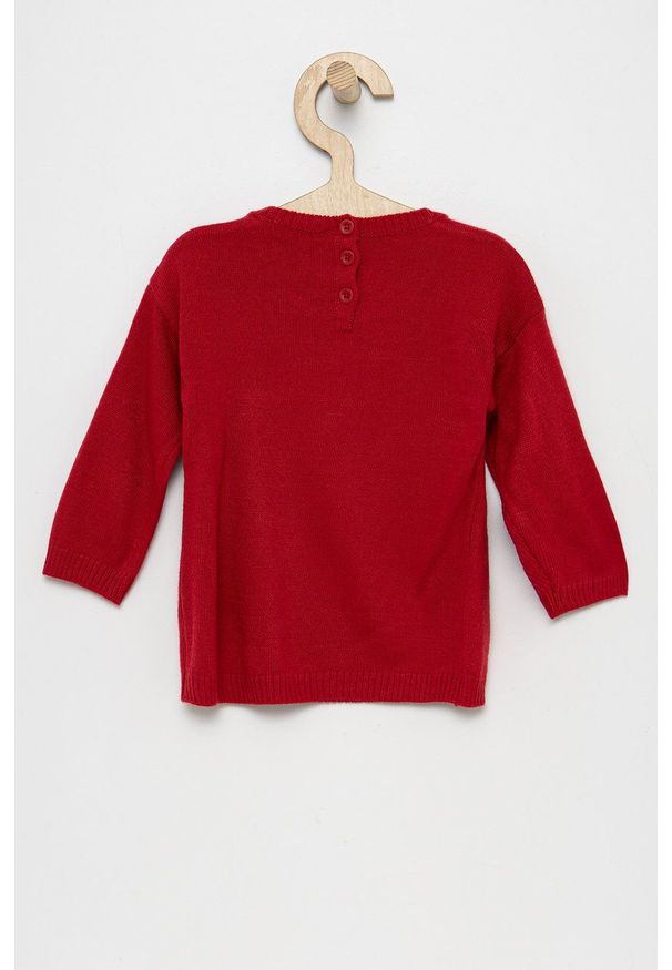 United Colors of Benetton Sweter dziecięcy kolor czerwony. Okazja: na co dzień. Kolor: czerwony. Materiał: dzianina. Długość: długie. Styl: casual