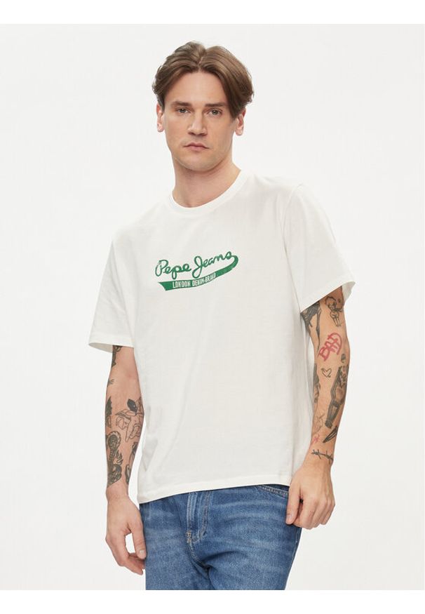 Pepe Jeans T-Shirt Claude PM509390 Écru Regular Fit. Materiał: bawełna