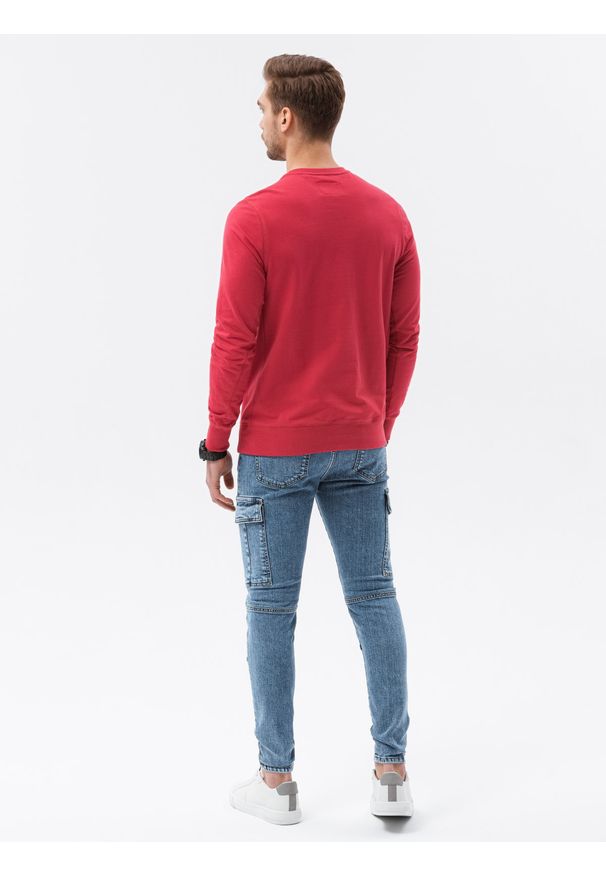 Ombre Clothing - Bluza męska bez kaptura z nadrukiem B1160 - czerwona - XXL. Typ kołnierza: bez kaptura. Kolor: czerwony. Materiał: poliester, bawełna. Wzór: nadruk