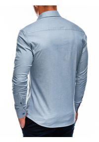 Ombre Clothing - Koszula męska z długim rękawem - niebieska K487 - M. Typ kołnierza: kołnierzyk klasyczny. Kolor: niebieski. Materiał: bawełna, tkanina, elastan. Długość rękawa: długi rękaw. Długość: długie. Wzór: melanż, ze splotem. Styl: klasyczny #5