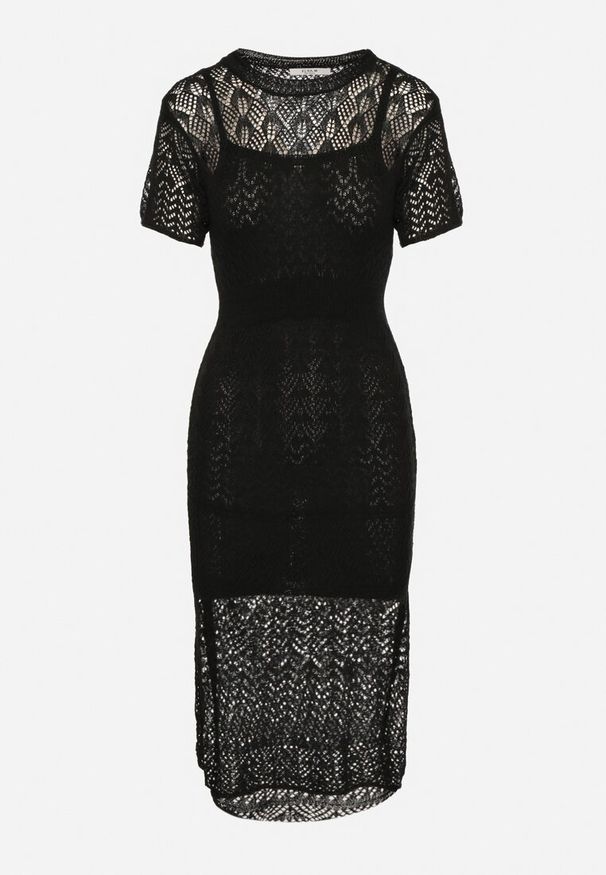 Born2be - Czarna Ażurowa Sukienka z Wiskozą Zoriena. Okazja: na co dzień. Kolor: czarny. Materiał: wiskoza. Długość rękawa: na ramiączkach. Wzór: ażurowy. Typ sukienki: proste. Styl: casual, elegancki, boho