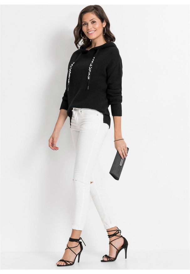 bonprix - Sweter oversize. Typ kołnierza: kaptur. Kolor: czarny. Długość rękawa: długi rękaw. Długość: długie