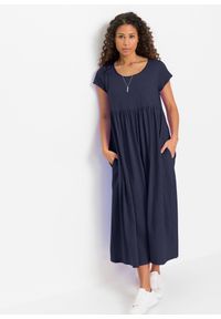 bonprix - Sukienka T-shirtowa z bawełny organicznej. Kolekcja: petite. Kolor: niebieski. Materiał: bawełna. Długość: maxi #2
