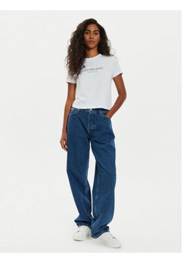 Calvin Klein Jeans T-Shirt Institutional J20J224914 Biały Regular Fit. Kolor: biały. Materiał: bawełna