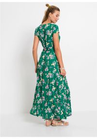 Długa sukienka z założeniem kopertowym bonprix zielony miętowy w kwiaty. Kolor: zielony. Wzór: kwiaty. Typ sukienki: kopertowe. Długość: maxi #3