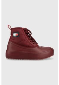 Tommy Jeans botki Tommy Jeans Fashion Boot damskie kolor bordowy na platformie lekko ocieplone. Nosek buta: okrągły. Zapięcie: sznurówki. Kolor: czerwony. Materiał: materiał, włókno, guma. Obcas: na platformie #1