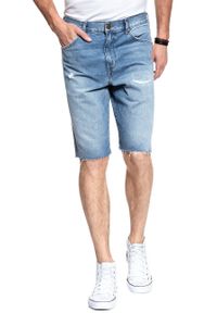 Wrangler - KRÓTKIE SPODENKI WRANGLER DENIM SHORT BLUE LAND W14CGW15W 112126590. Materiał: denim. Długość: krótkie #4