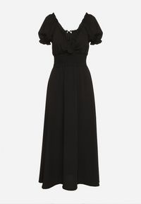 Born2be - Czarna Sukienka Ozdobiona Bufkami Dolinossa. Okazja: na co dzień. Kolor: czarny. Wzór: aplikacja. Sezon: lato. Styl: casual #5