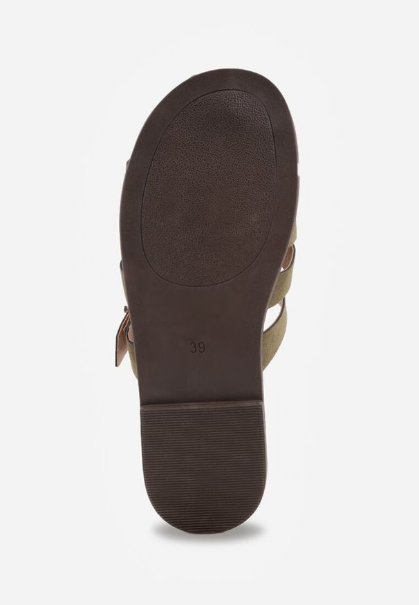 Renee - Zielone Klapki Gladiatorki z Ozdobną Sprzączką Lusanatia. Okazja: na co dzień. Kolor: zielony. Styl: casual