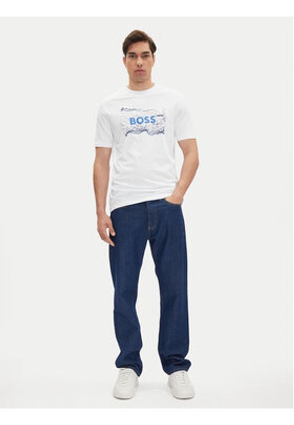 BOSS T-Shirt Logo Space 50539186 Biały Regular Fit. Kolor: biały. Materiał: bawełna