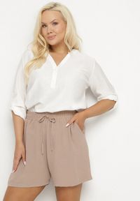 Born2be - Ciemnobeżowe Szorty z Wiskozą i Wiązaniem Sarumia. Okazja: na co dzień. Kolor: beżowy. Materiał: wiskoza. Sezon: lato. Styl: casual #3