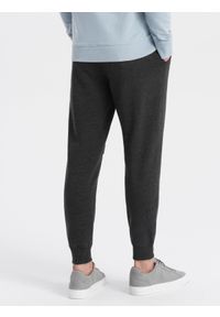 Ombre Clothing - Spodnie męskie dresowe z przeszyciem i zamkiem na nogawce - grafitowy melanż V2. Kolor: szary. Materiał: dresówka. Wzór: melanż #5