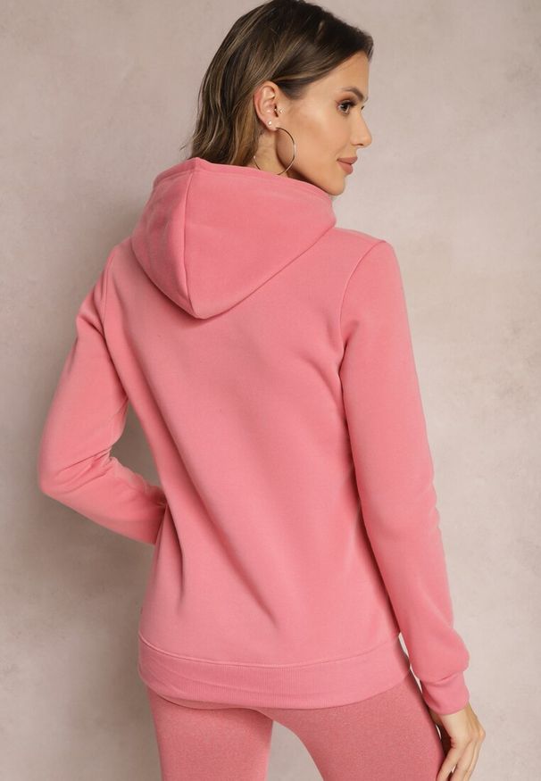 Renee - Różowa Bluza Kangurka ze Ściągaczami z Nadrukiem i Polarem Simunsa. Kolor: różowy. Materiał: polar. Wzór: nadruk. Styl: klasyczny