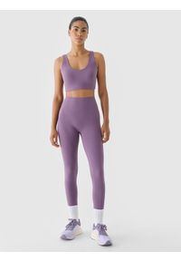 4f - 4F Legginsy treningowe z wysokim stanem damskie - fioletowe XL. Stan: podwyższony. Kolor: fioletowy. Materiał: dzianina, włókno, syntetyk, materiał, elastan. Wzór: gładki, ze splotem, jednolity. Sport: fitness