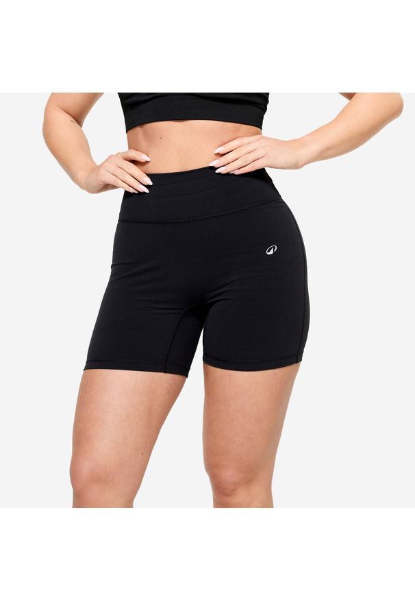 DOMYOS - Spodenki do treningu siłowego damskie Domyos microshort. Kolor: czarny. Materiał: materiał, poliamid, elastan. Sport: fitness