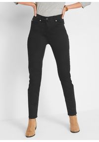 bonprix - Dżinsy o kroju slim fit, mid waist, z wygodnym paskiem. Kolor: czarny