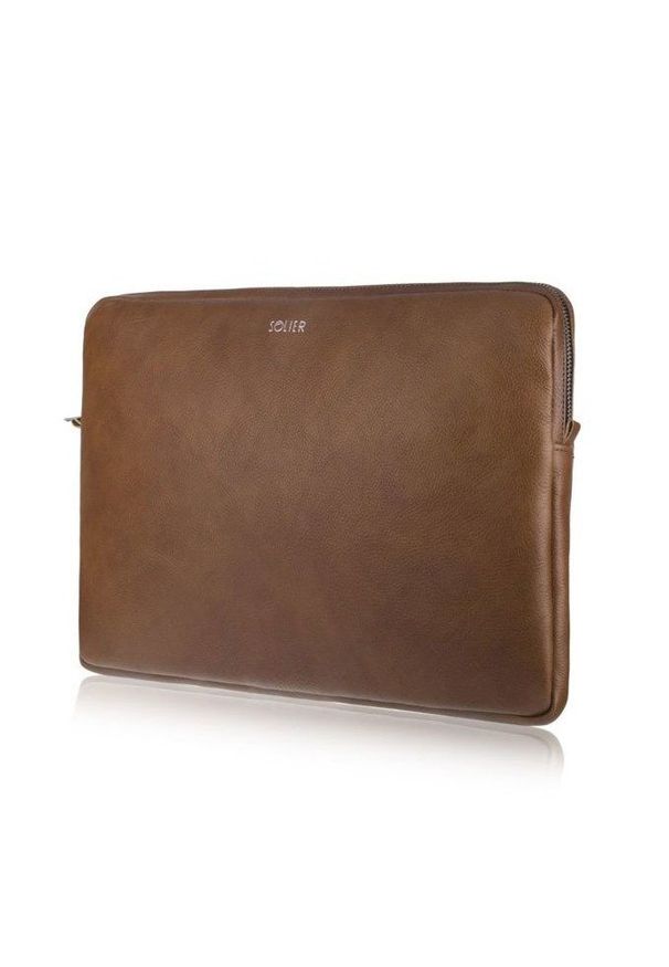 Brązowe etui na laptopa Solier eleganckie, w paski