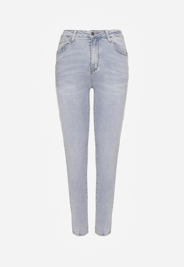 Renee - Jasnoniebieskie Jeansy z Bawełną Skinny Push Up Yastebia. Okazja: na co dzień. Stan: podwyższony. Kolor: niebieski. Wzór: aplikacja. Styl: elegancki, casual