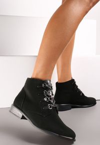 Renee - Czarne Botki za Kostkę z Wiązaniem Injora. Wysokość cholewki: za kostkę. Kolor: czarny #5