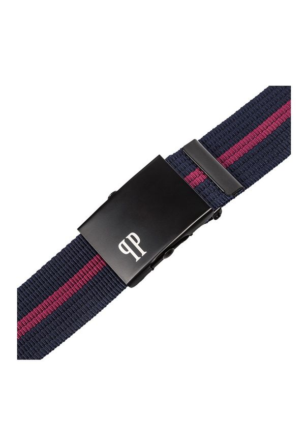 Pasek parciany męski granatowo- bordowy PAOLO PERUZZI PW-24-PP 125 cm. Kolor: brązowy, niebieski, wielokolorowy. Materiał: materiał. Styl: elegancki